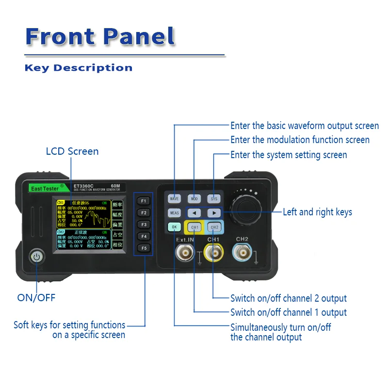 East Tester ET33C 20Mhz 40Mhz  - Dual Channel Arbitrary Waveform Function Generator 60Mhz ulasan dan harga